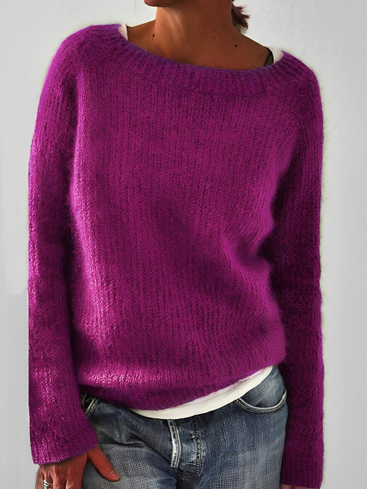 Women's Fluffy Wide Neck Jumper