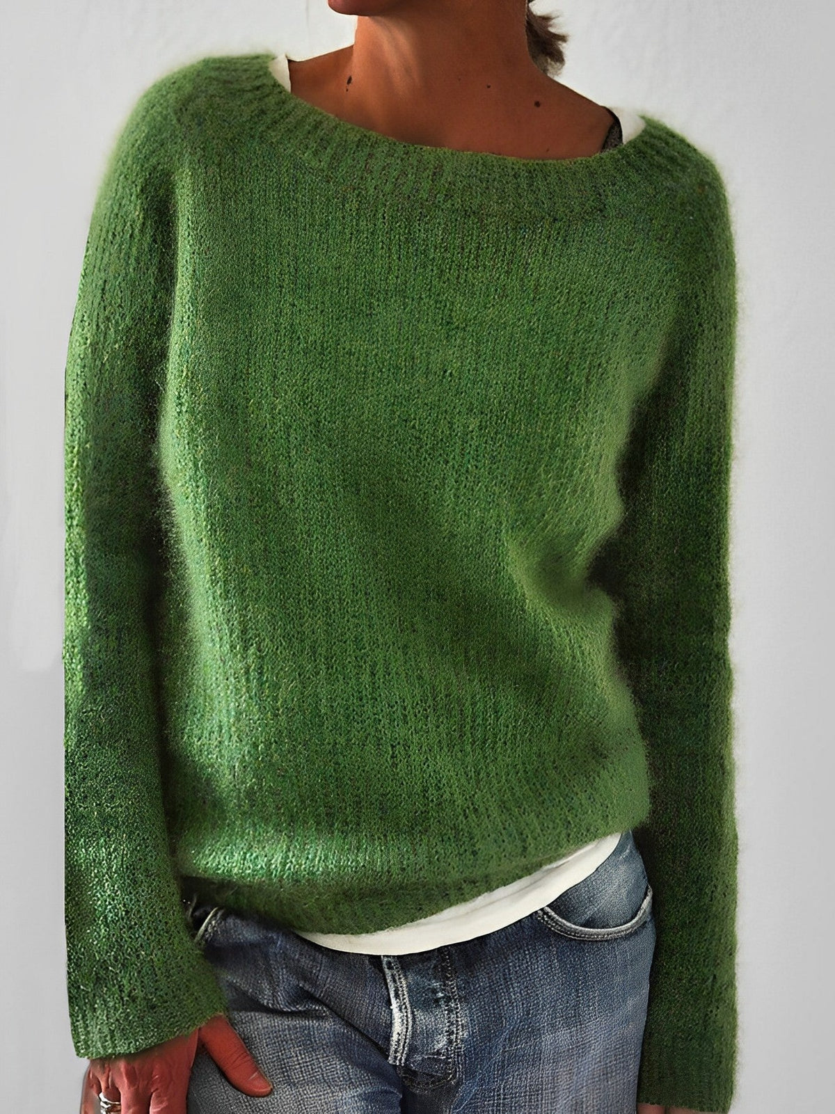 Women's Fluffy Wide Neck Jumper