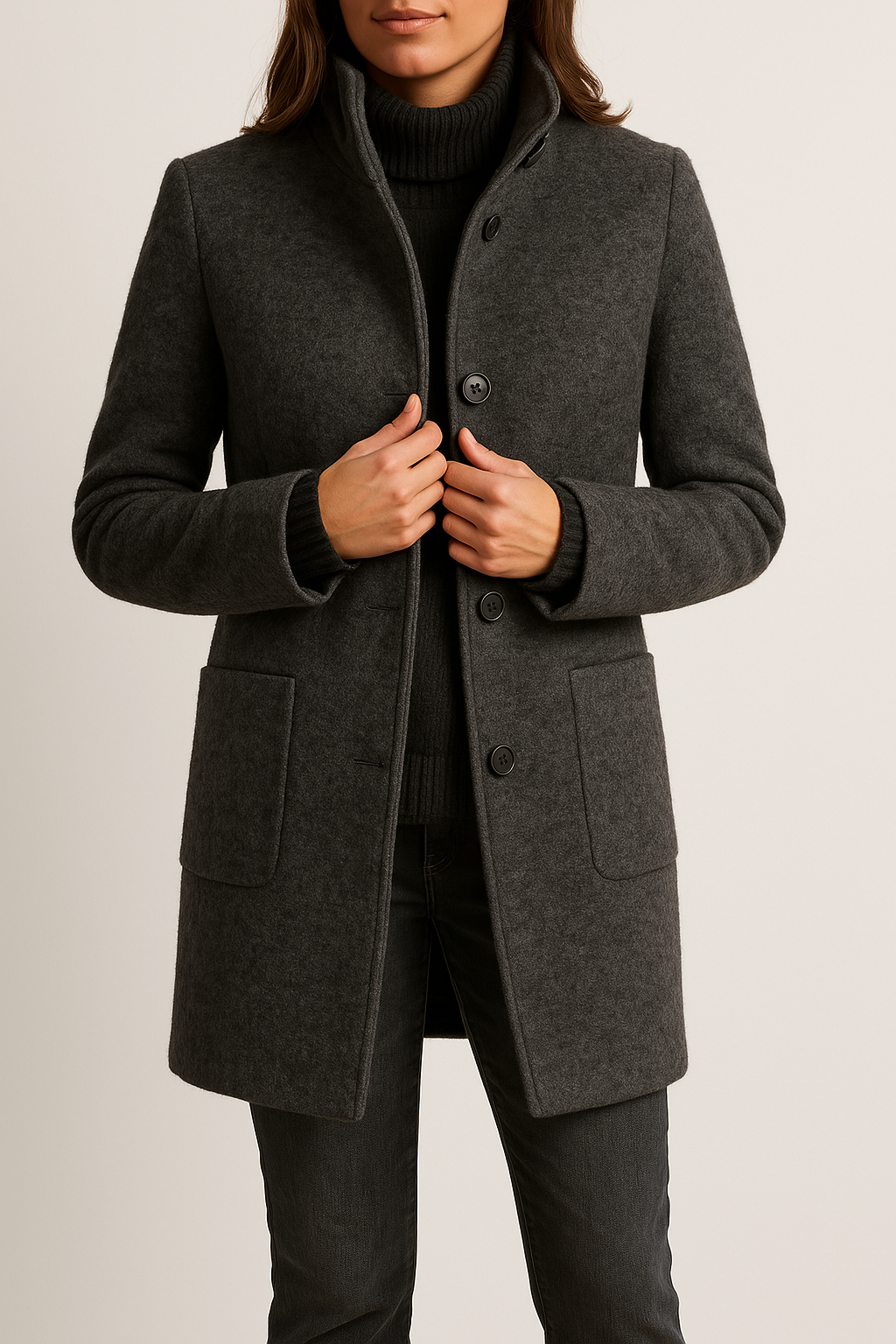 Women's High Neck Wool Coat