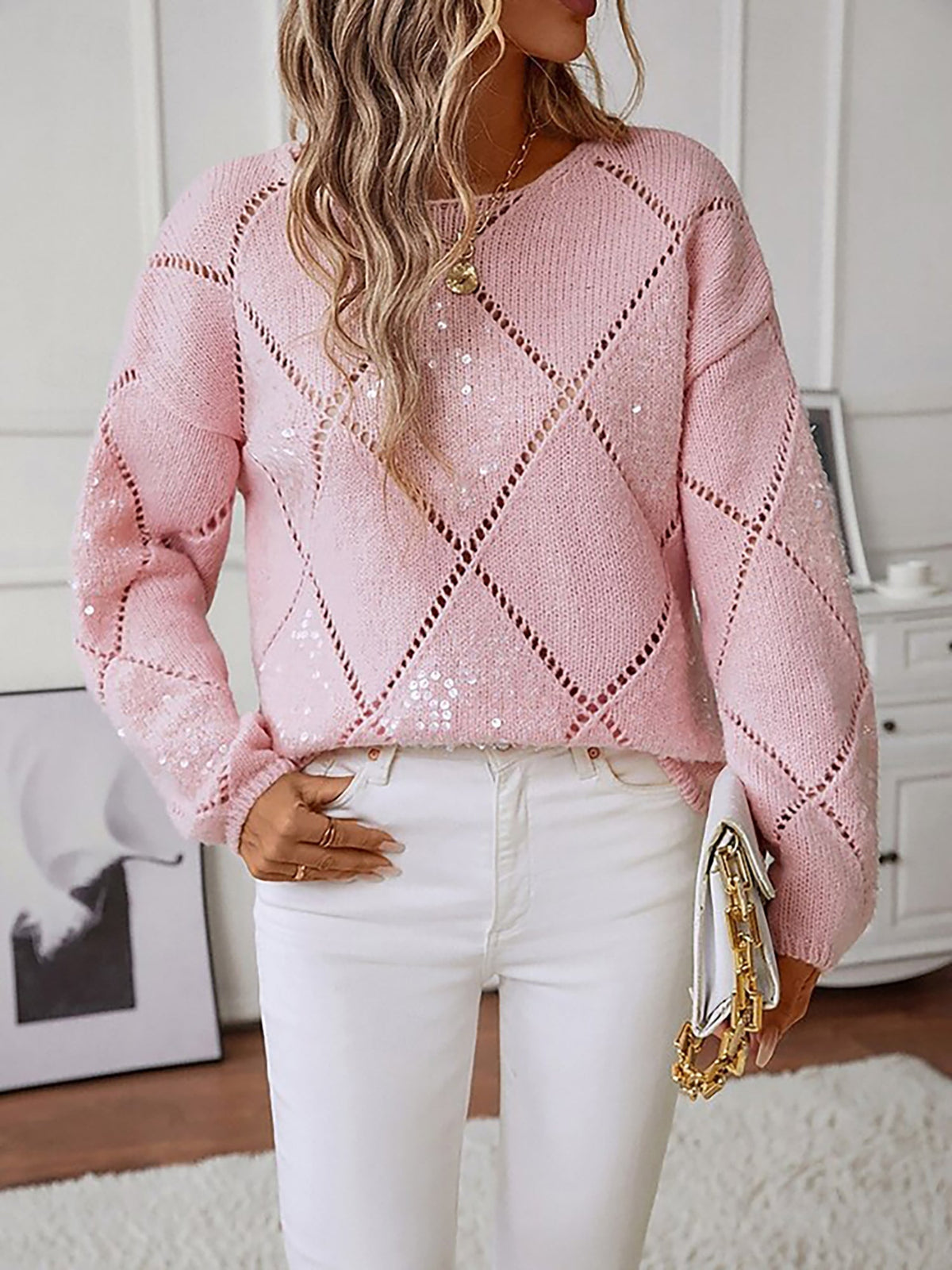 Women's Sequin Diamond Knit Jumper