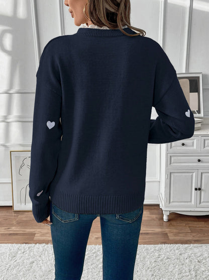 Women's Heart Print Lace Jumper