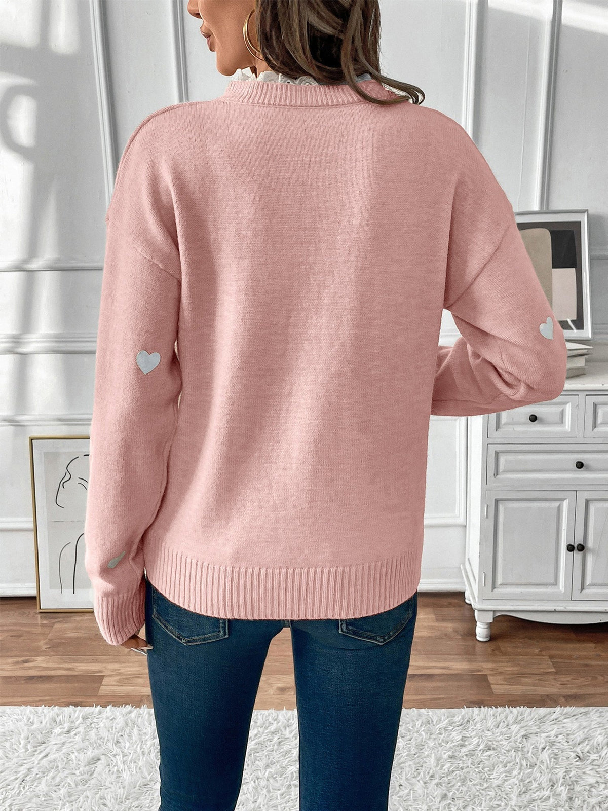 Women's Heart Print Lace Jumper