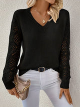 Women's Crochet Sleeve V-Neck Jumper
