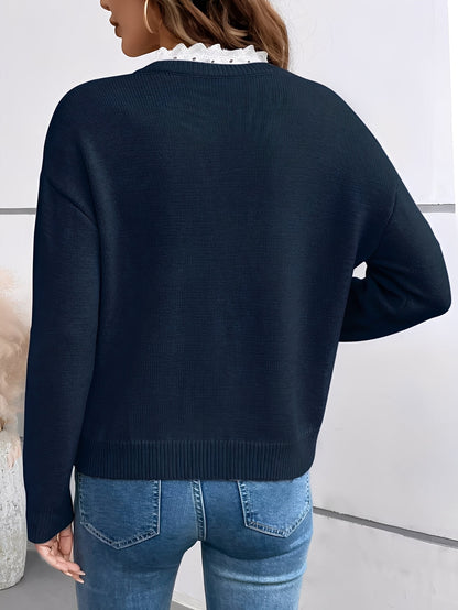 Women's Lace Trim V-Neck Jumper