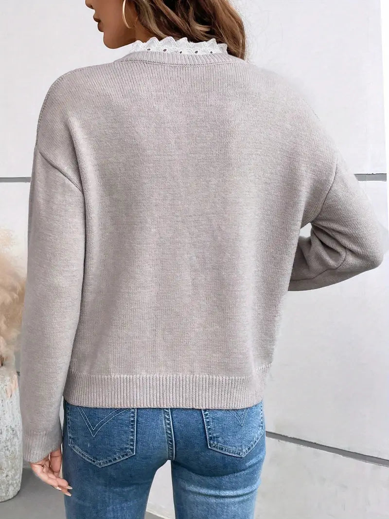 Women's Lace Trim V-Neck Jumper