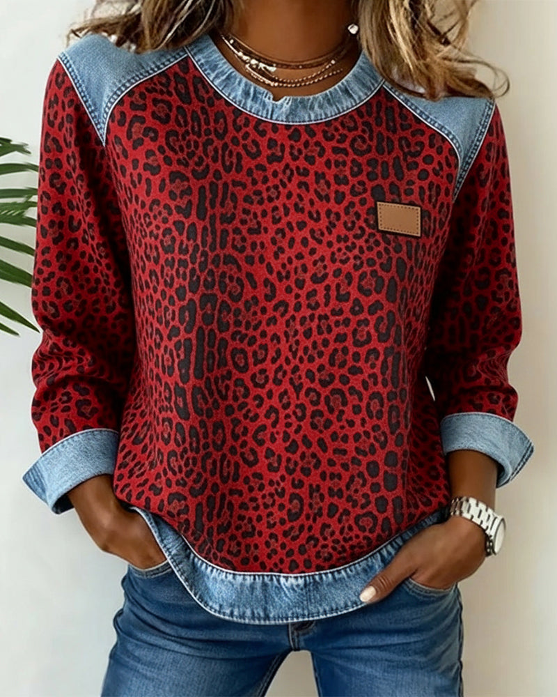 Women's Leopard Contrast Panel Sweatshirt