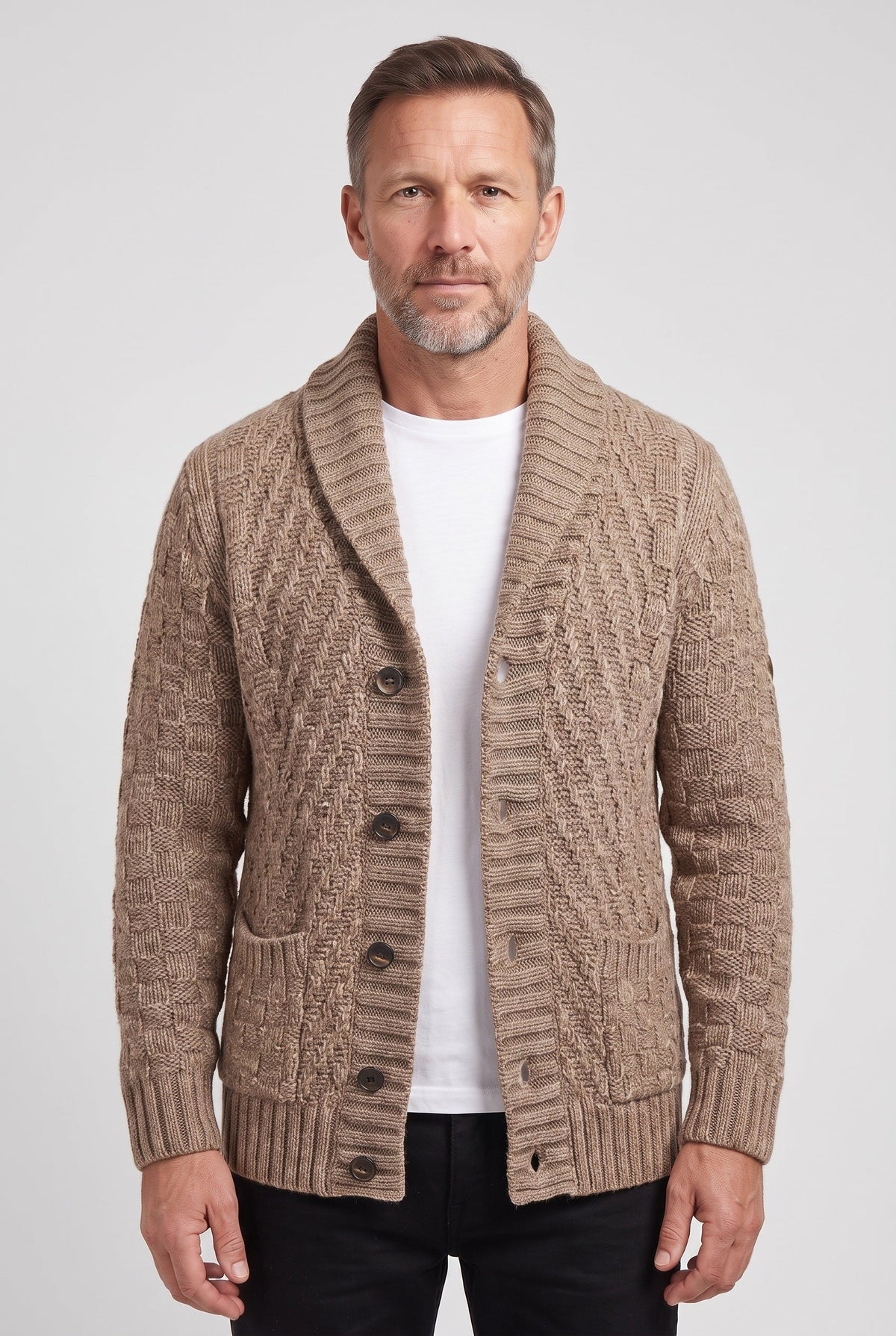 Men's Cable Knit Shawl Cardigan