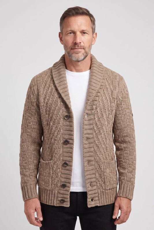 Men's Cable Knit Shawl Cardigan