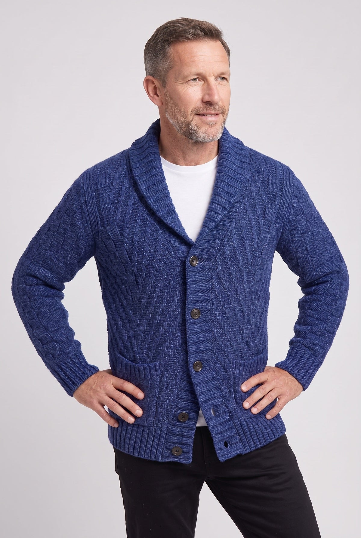 Men's Cable Knit Shawl Cardigan