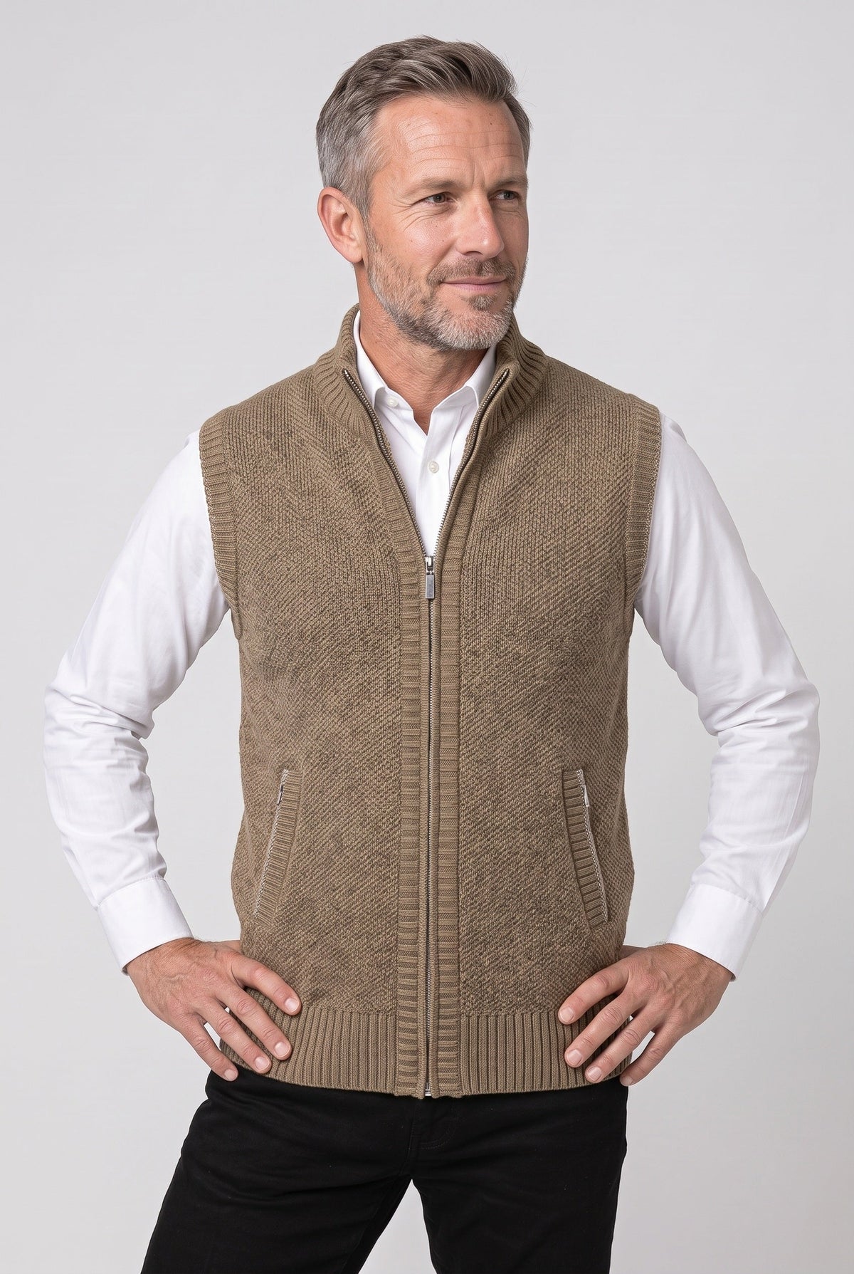 Men's Sleeveless Zip Knit Cardigan