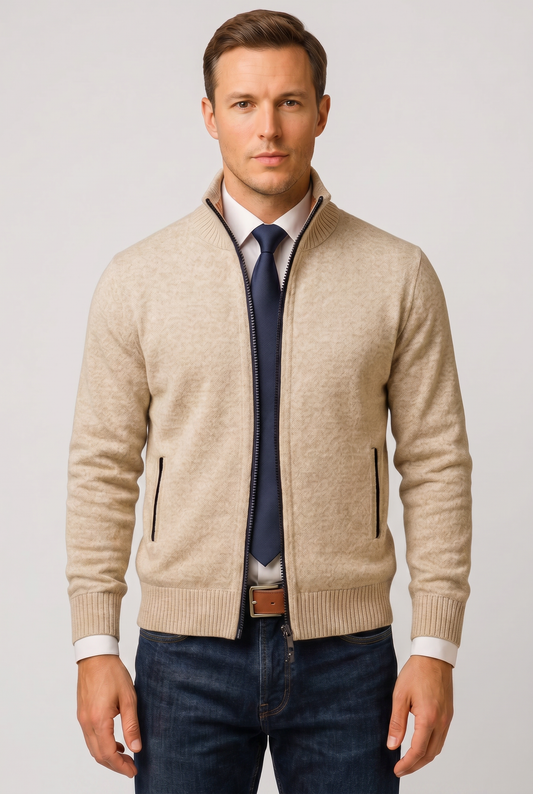 Men's Crochet Knit Zip Cardigan