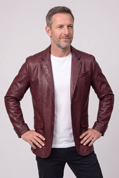 Men's Leather-Look Blazer Jacket