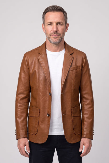 Men's Leather-Look Blazer Jacket