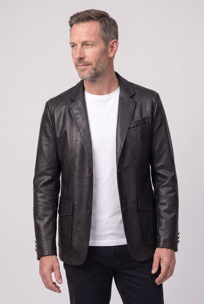Men's Leather-Look Blazer Jacket