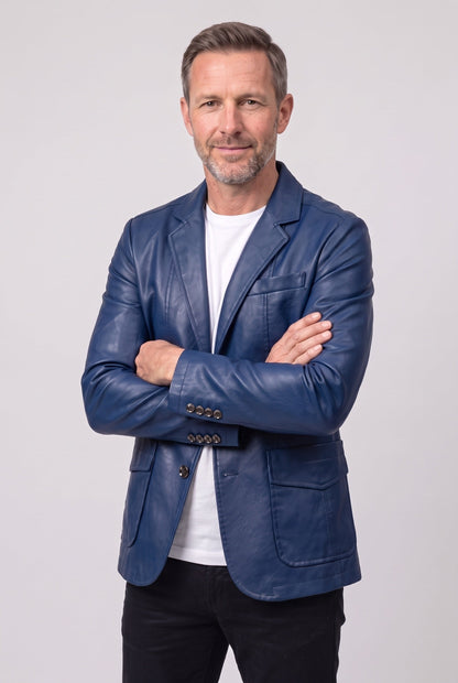Men's Leather-Look Blazer Jacket