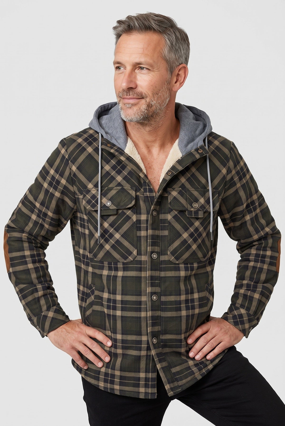 Men's Hooded Checked Overshirt Jacket