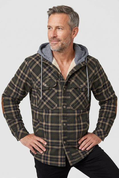 Men's Hooded Checked Overshirt Jacket