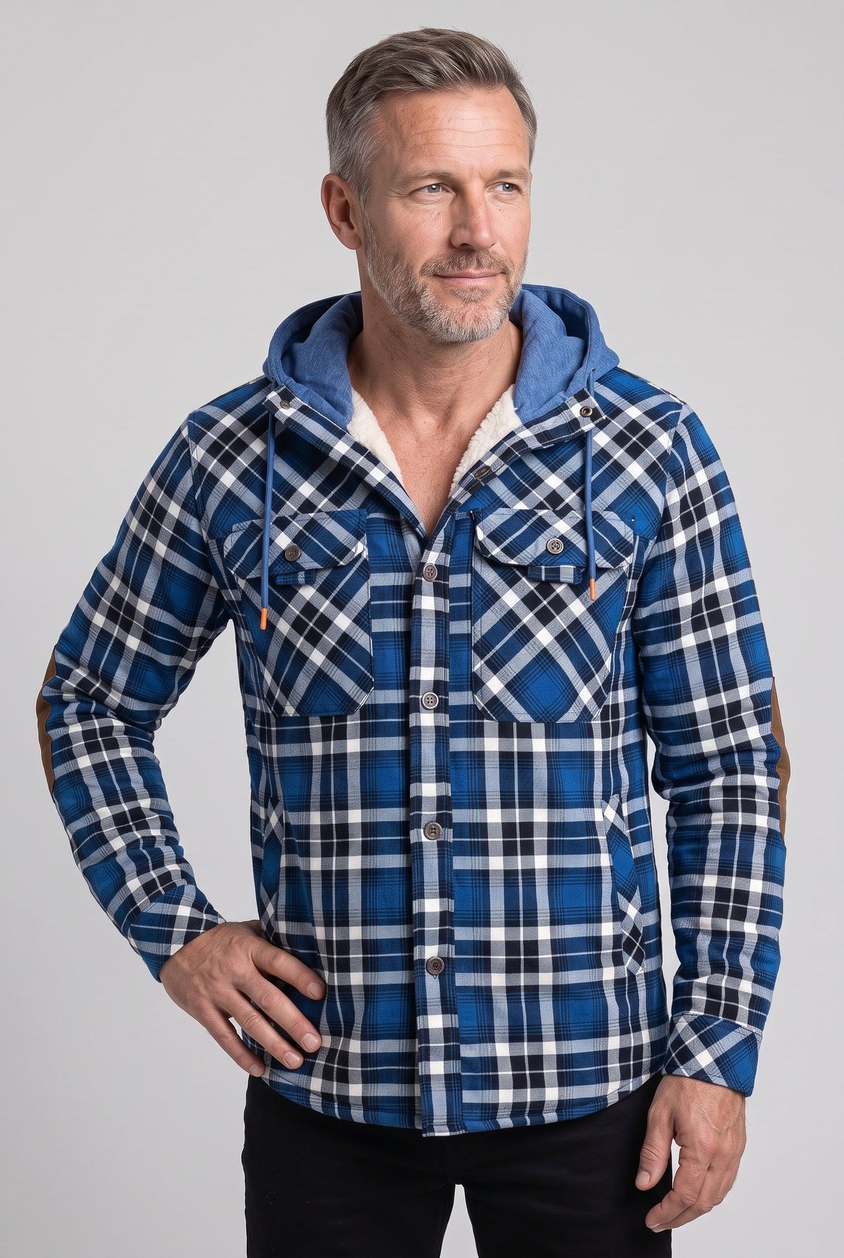 Men's Hooded Checked Overshirt Jacket