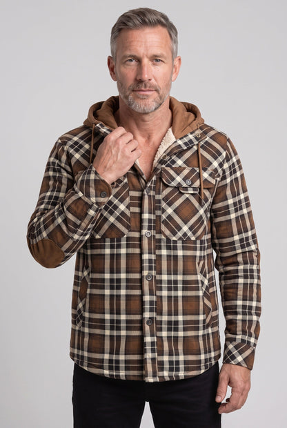 Men's Hooded Checked Overshirt Jacket