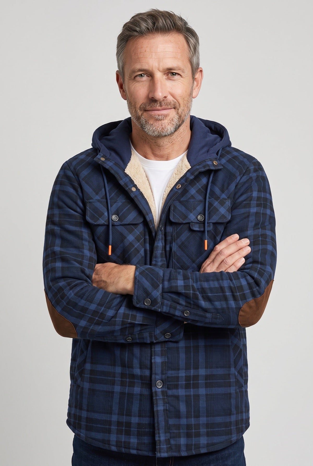 Men's Hooded Checked Overshirt Jacket