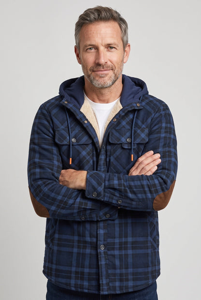 Men's Hooded Checked Overshirt Jacket