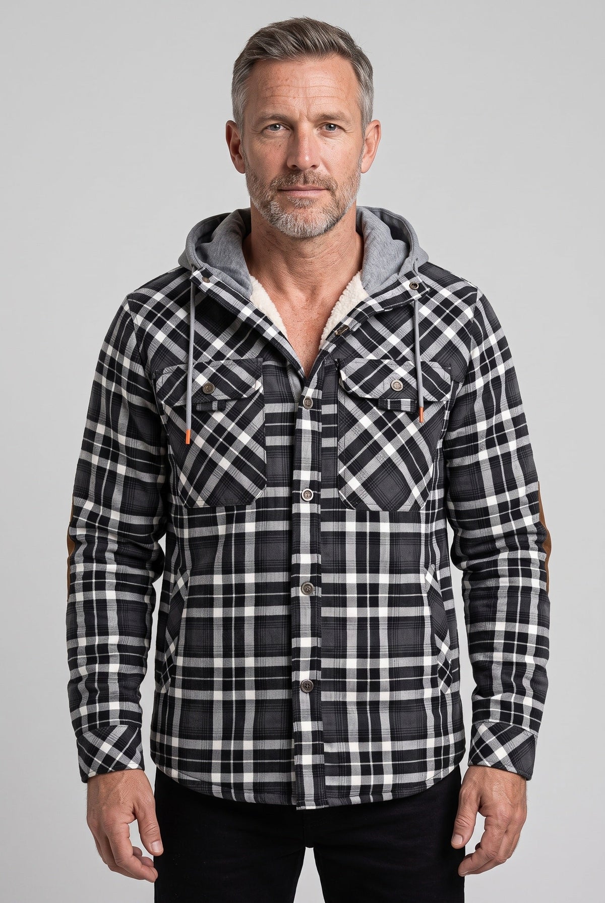 Men's Hooded Checked Overshirt Jacket