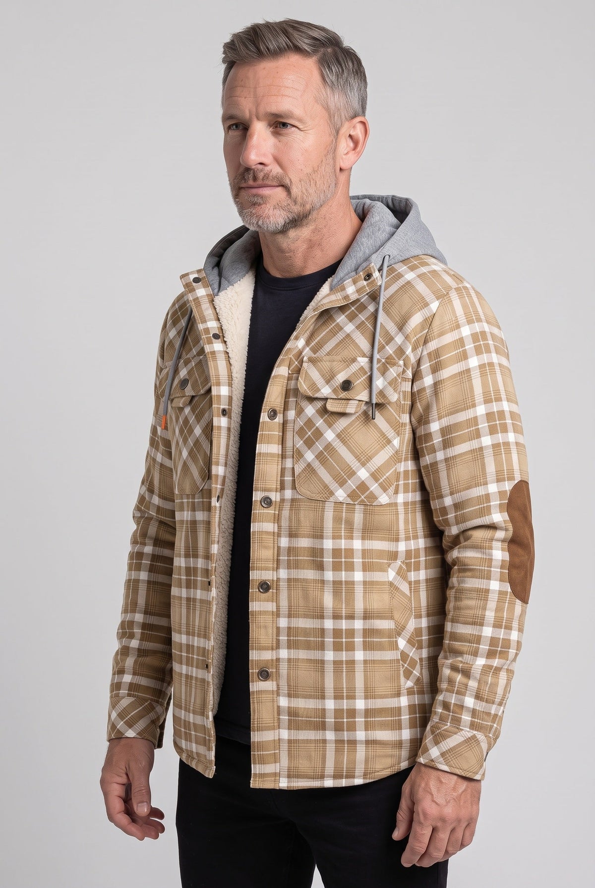 Men's Hooded Checked Overshirt Jacket