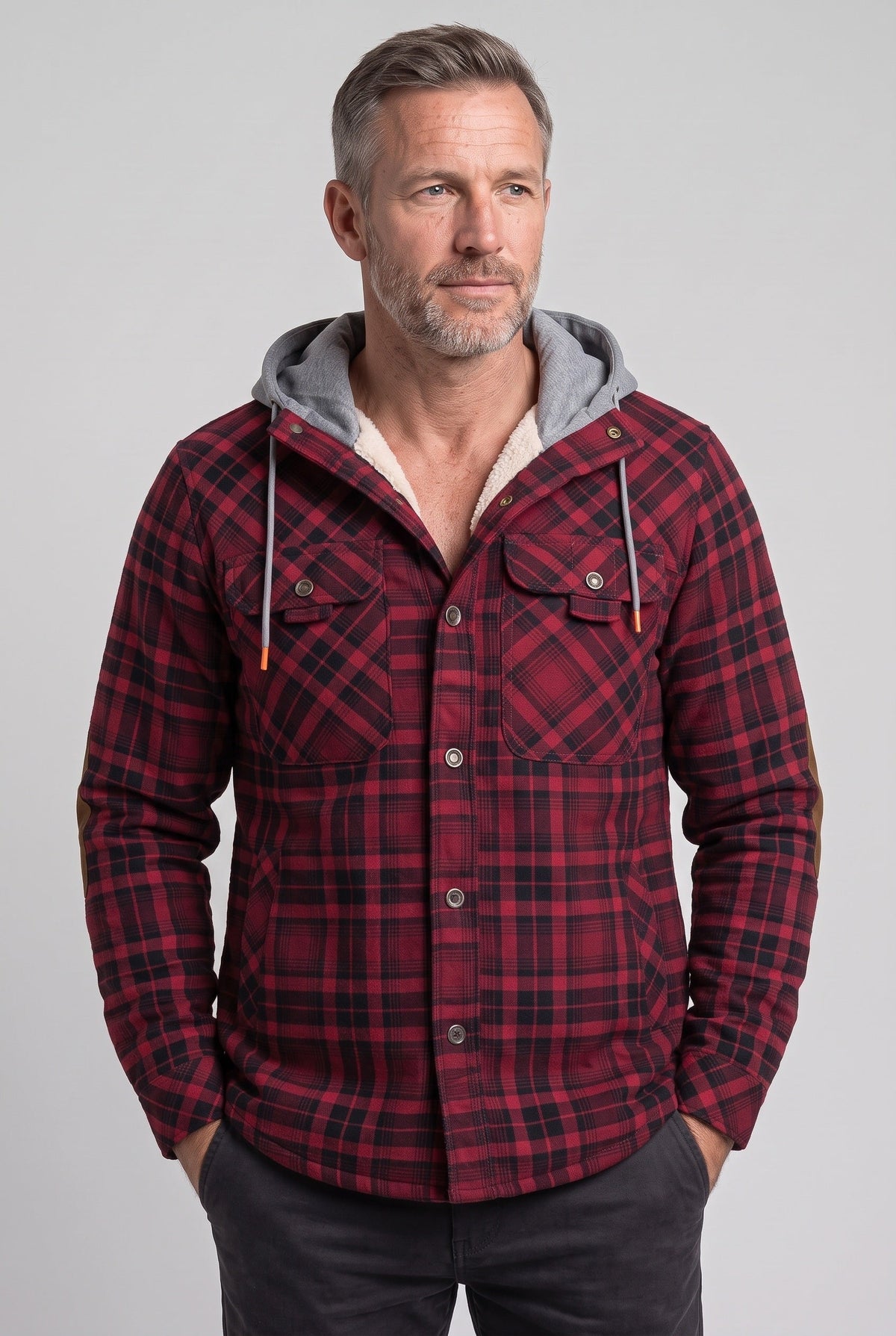 Men's Hooded Checked Overshirt Jacket