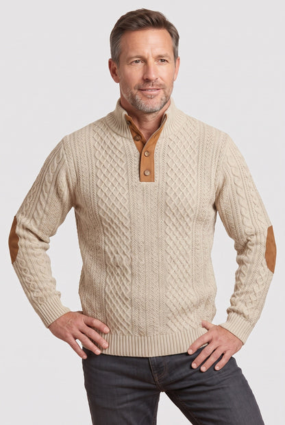 Men's Textured Button Neck Jumper