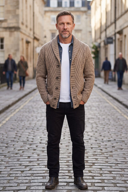 Men's Cable Knit Shawl Cardigan