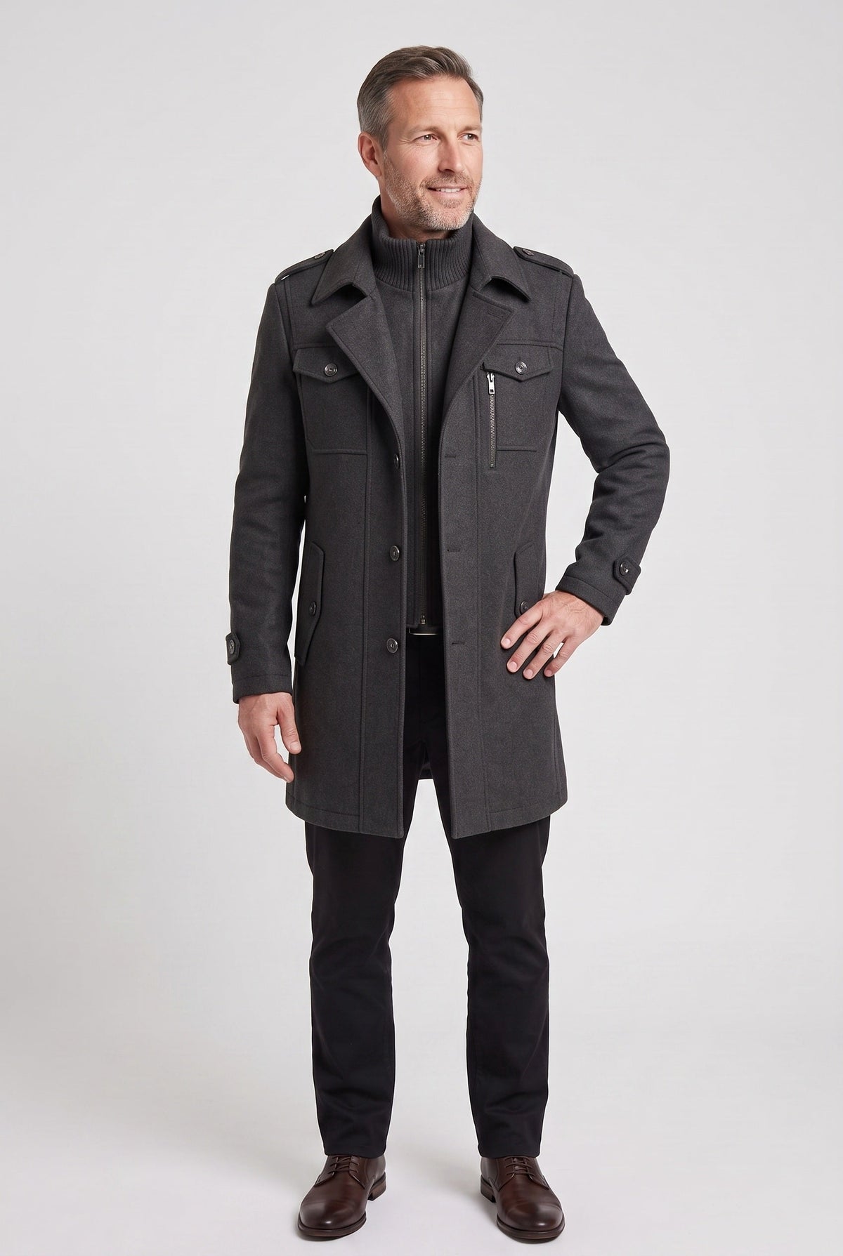 Men's Tailored Funnel Neck Coat