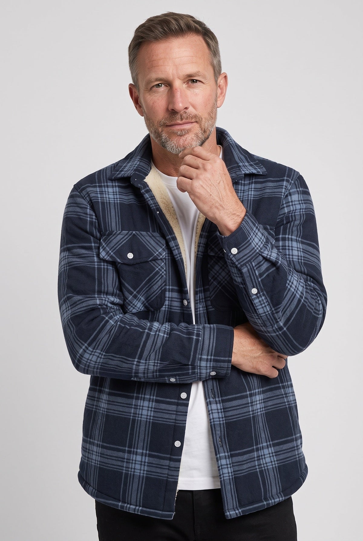 Men's Sherpa Lined Checked Overshirt
