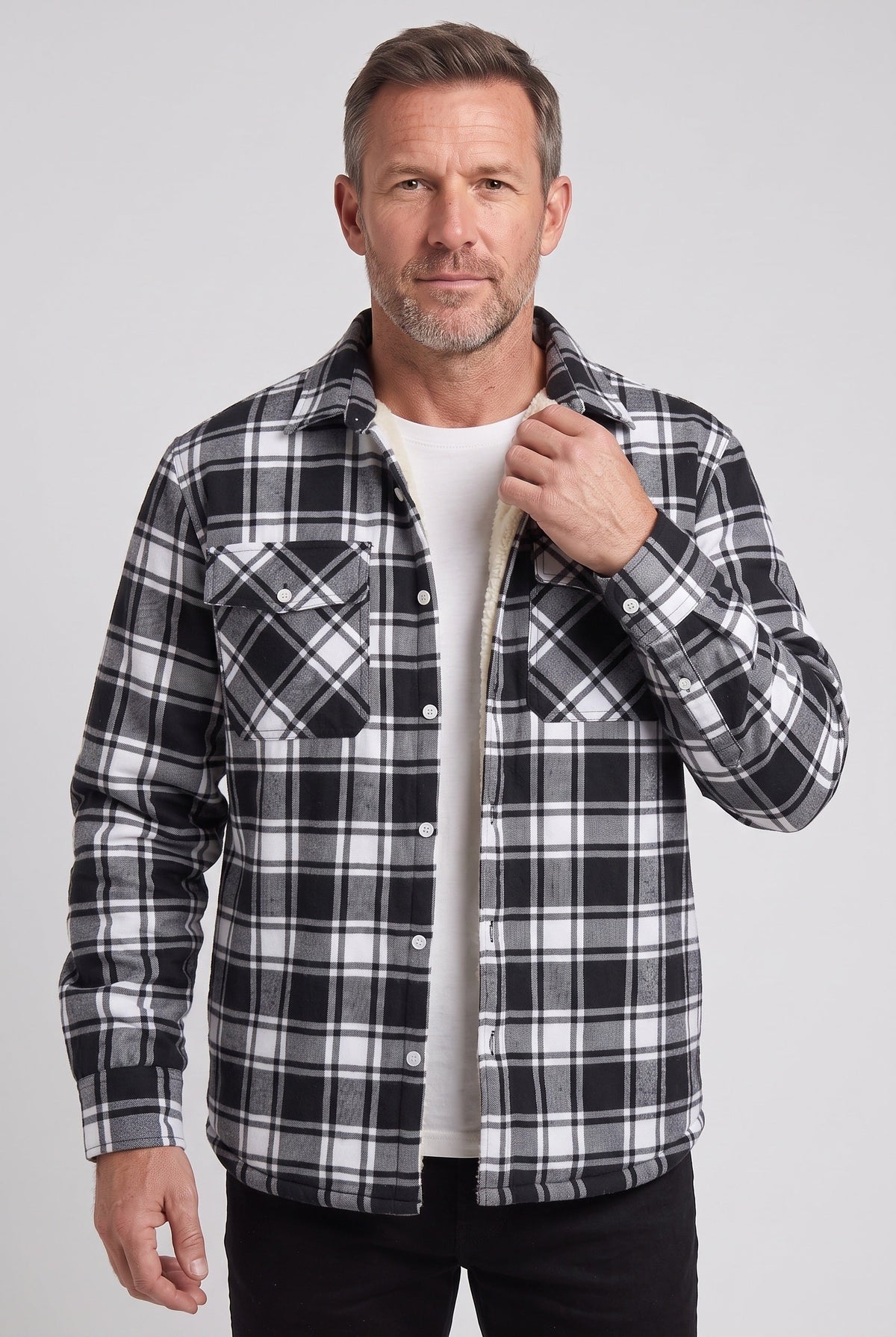 Men's Sherpa Lined Checked Overshirt