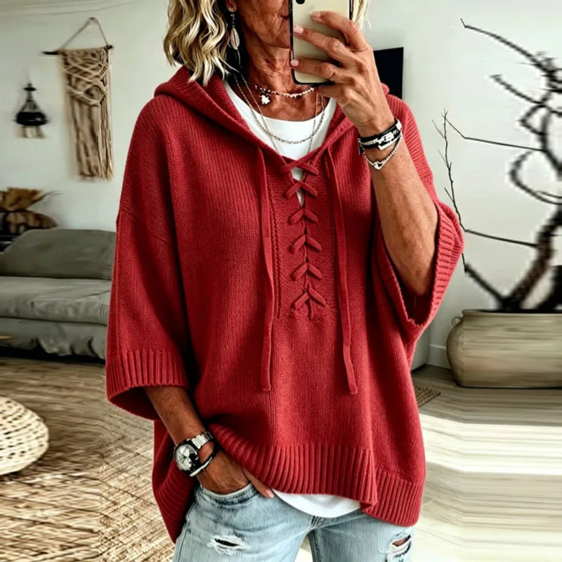 Women's Oversized Lace Up Hoodie