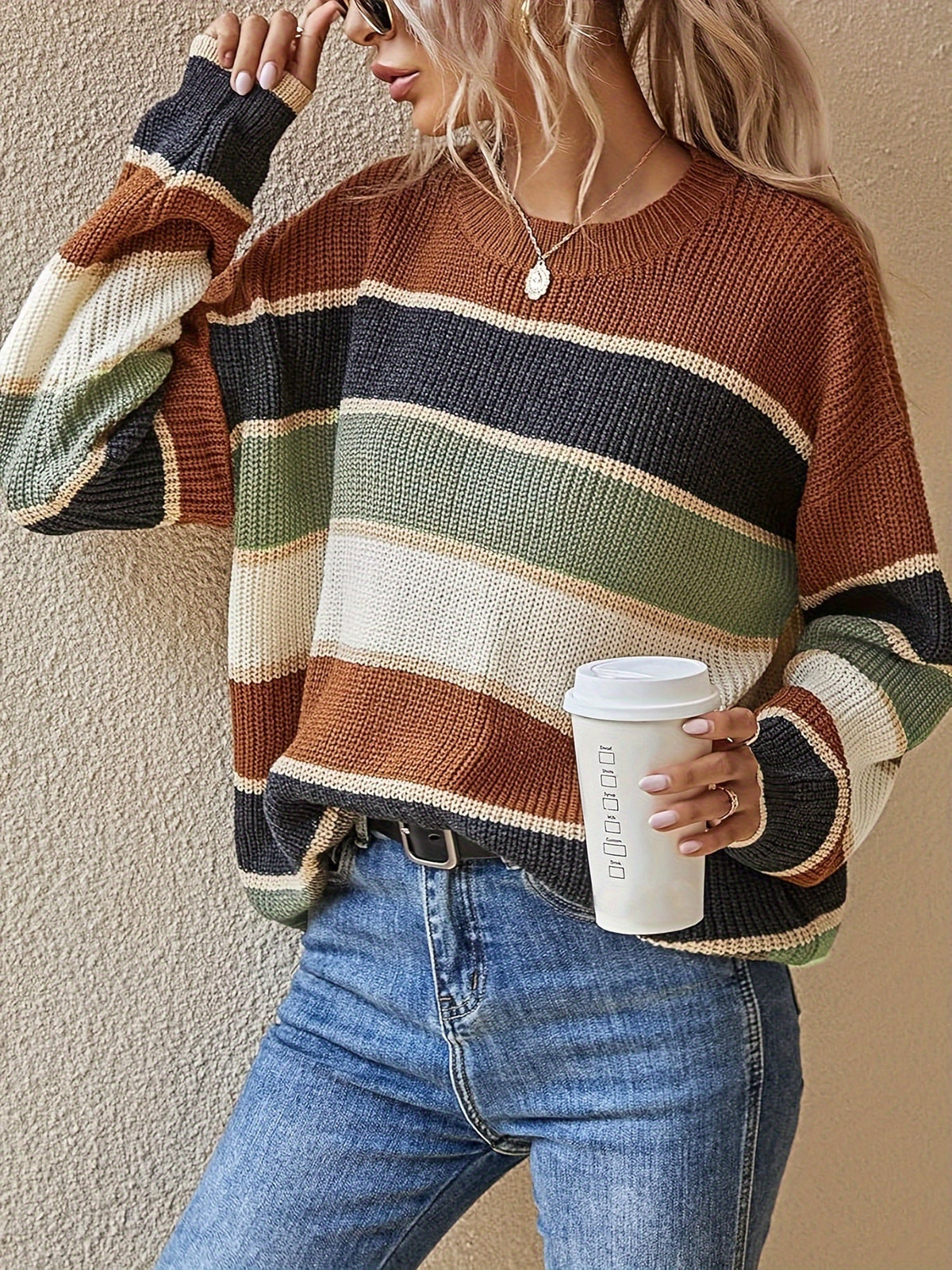 Women's Striped Colour Block Jumper