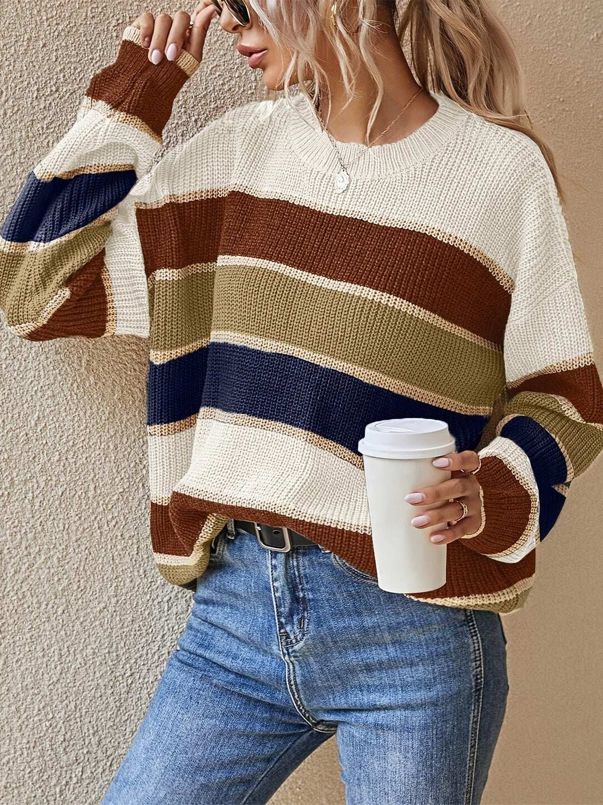 Women's Striped Colour Block Jumper