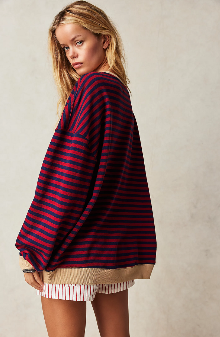 Women's Oversized Striped Contrast Sweatshirt