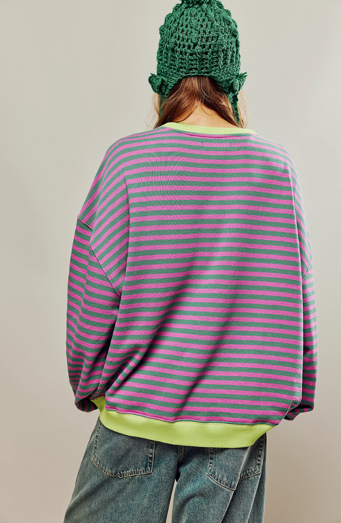 Women's Oversized Striped Contrast Sweatshirt