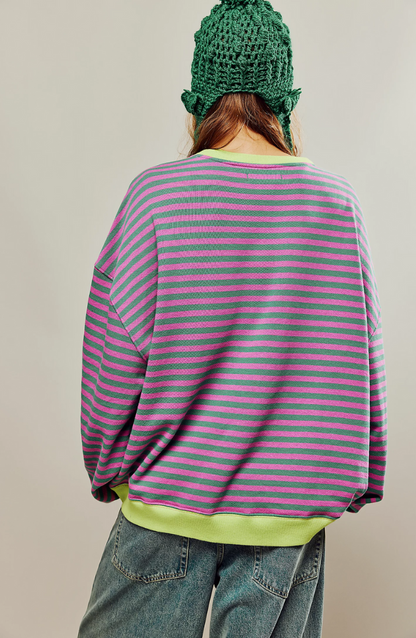 Women's Oversized Striped Contrast Sweatshirt