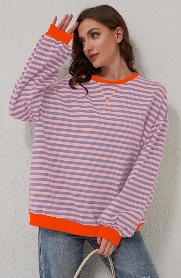 Women's Oversized Striped Contrast Sweatshirt