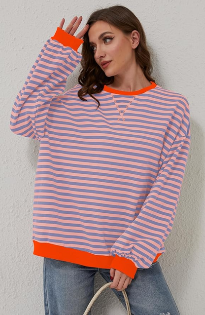 Women's Oversized Striped Contrast Sweatshirt