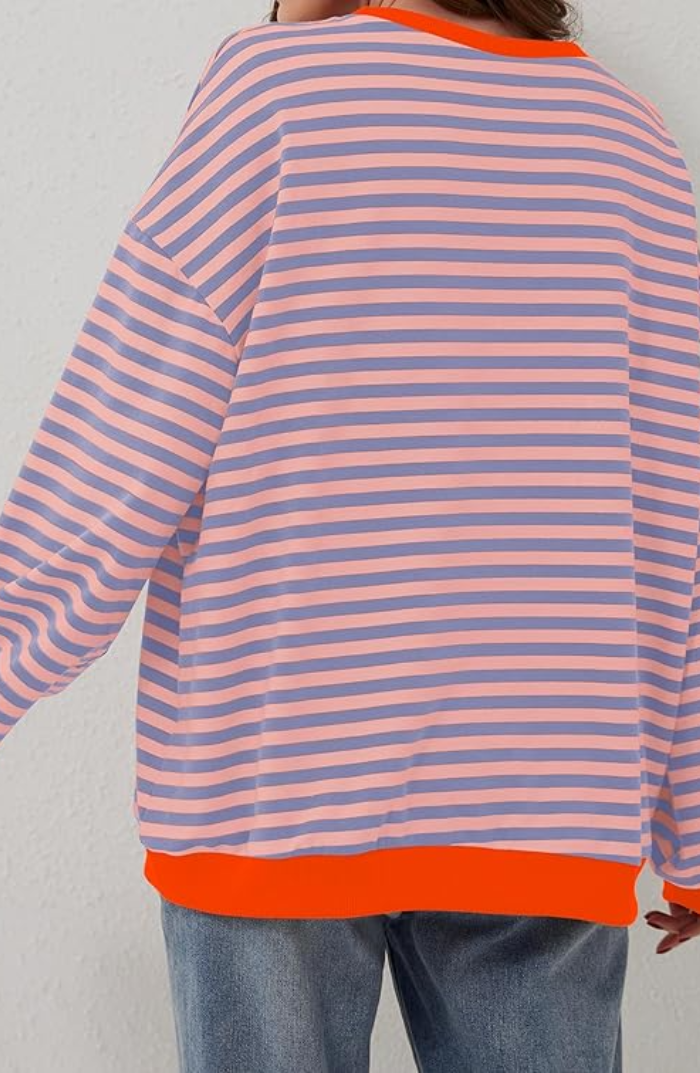 Women's Oversized Striped Contrast Sweatshirt