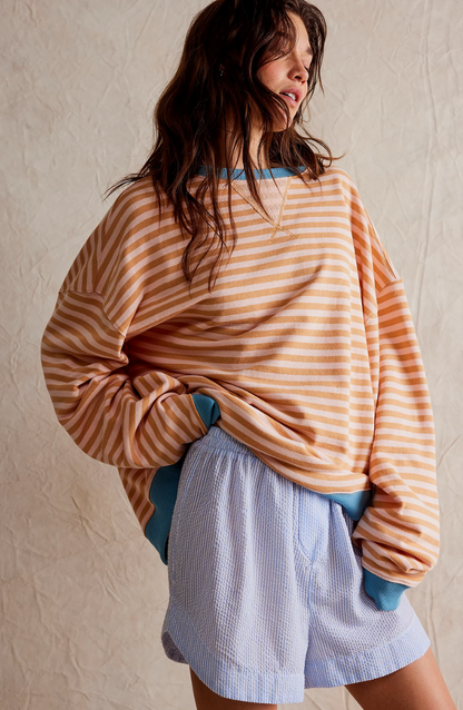 Women's Oversized Striped Contrast Sweatshirt