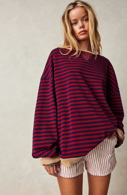 Women's Oversized Striped Contrast Sweatshirt
