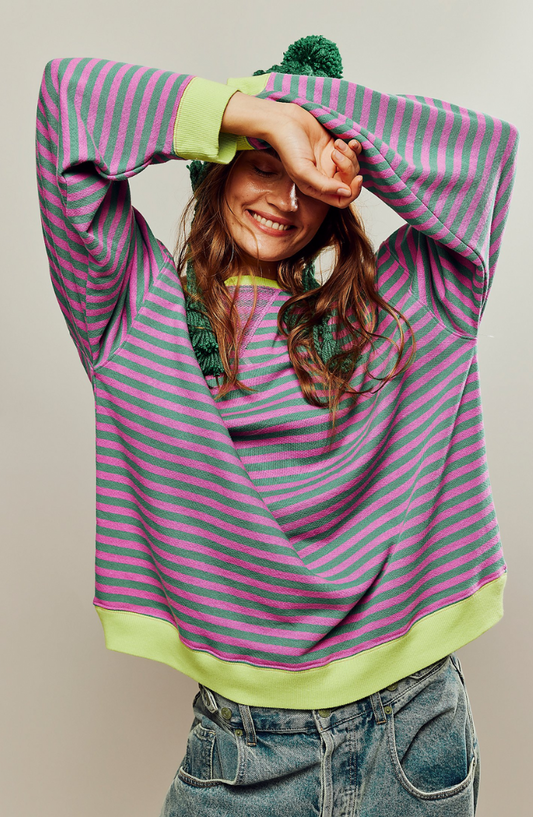 Women's Oversized Striped Contrast Sweatshirt