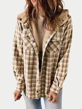 Women's Check Sherpa Hooded Shacket