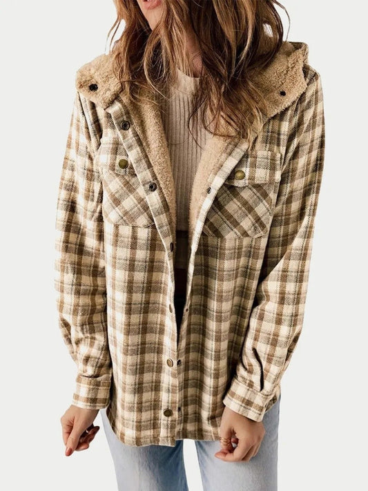 Women's Check Sherpa Hooded Shacket