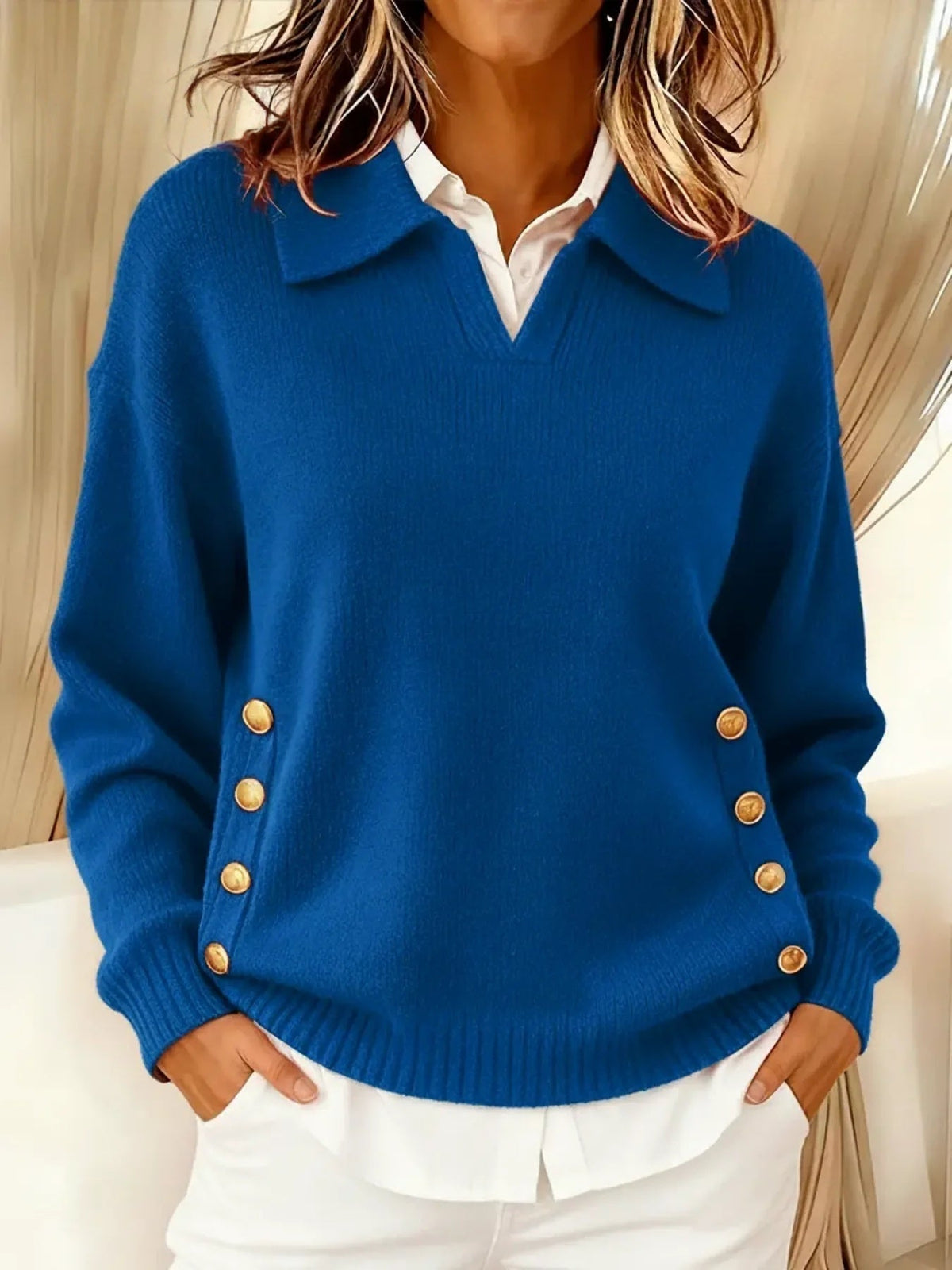 Women's Knit Polo Collar Jumper