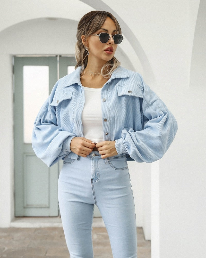 Women's Cropped Corduroy Puff Jacket