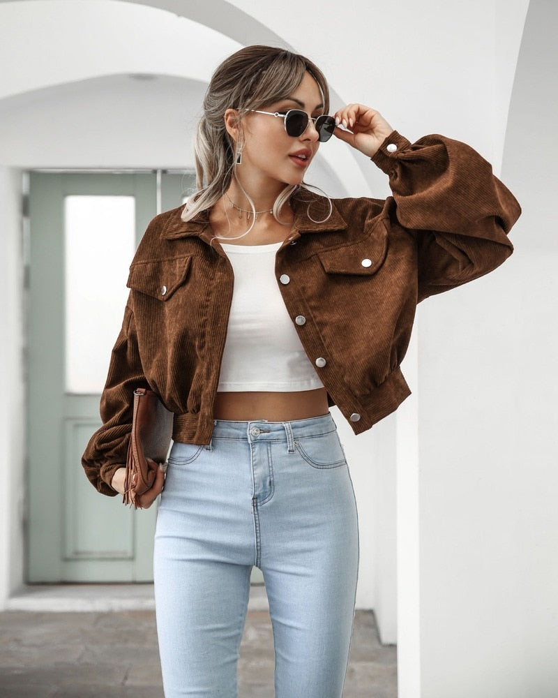 Women's Cropped Corduroy Puff Jacket